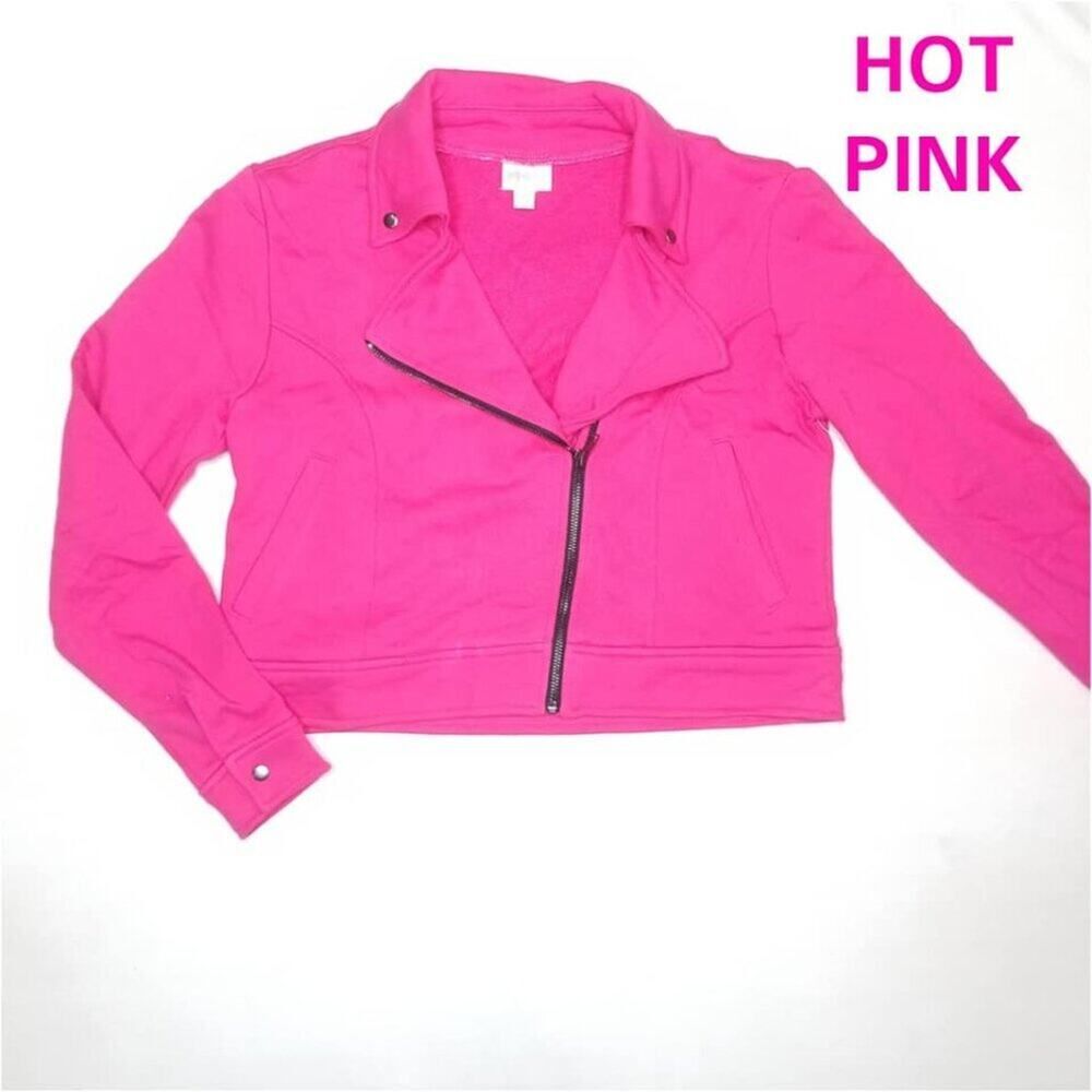 NEW LuLaRoe M Presley Moto Jacket Solid Hot Pink Y2K Cropped Edgy Fitted